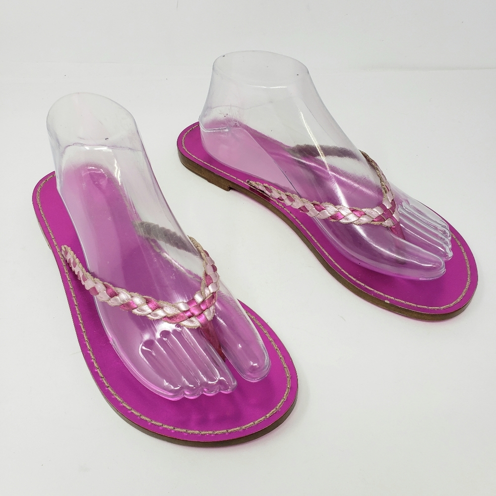 GAP Vintage Hot Pink Leather Braided Flip Flops